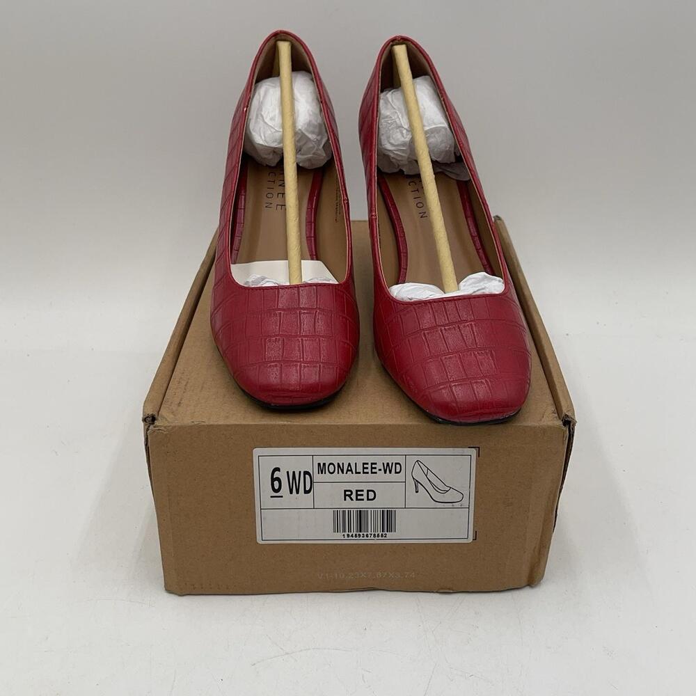 ShoeDazzle MONALEE-WD Shoes Womens Red Square Toe Stiletto Heel Pumps Size 6W